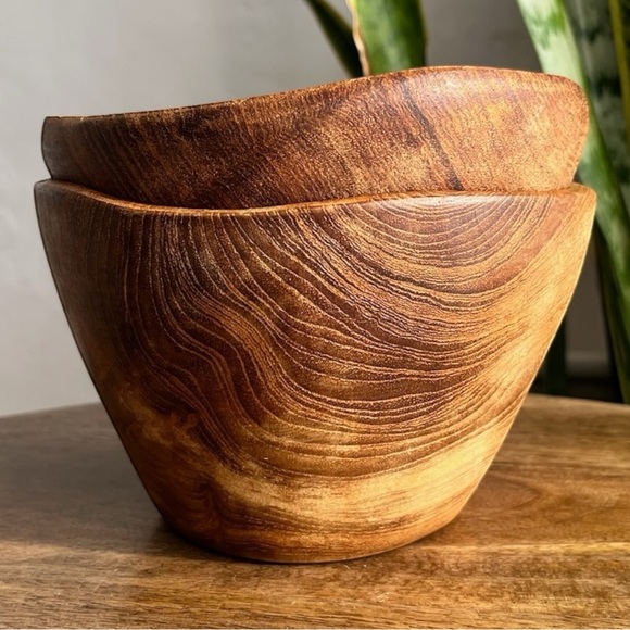 Pair of Carved Wooden Nesting Bowls - Picture 2 of 11